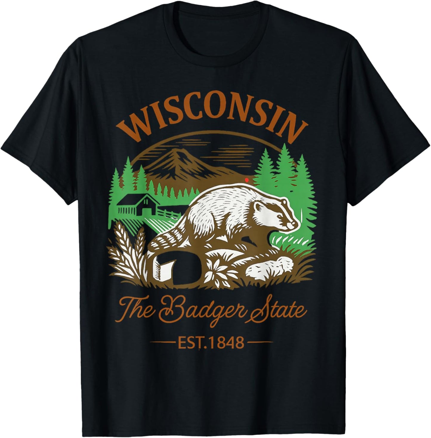 Wisconsin The Badger State Vintage Inspired T-Shirt - T-Shirt | Black
