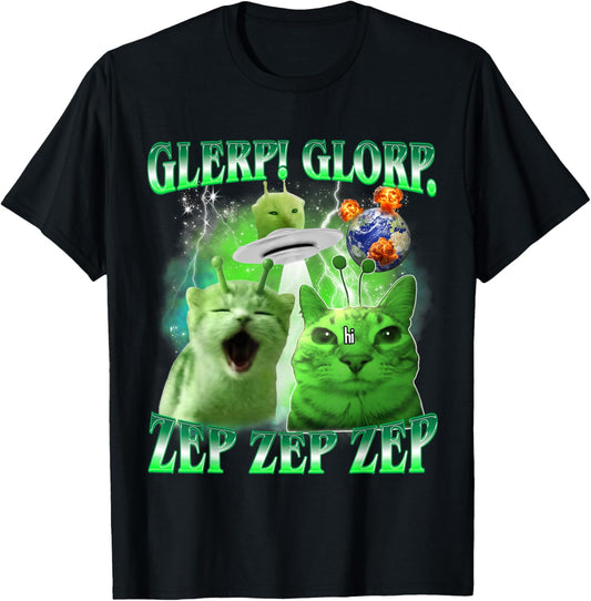 Glerp Glorp Funny Alien Cat Meme, Brainrot , Costume T-Shirt - T-Shirt | Black