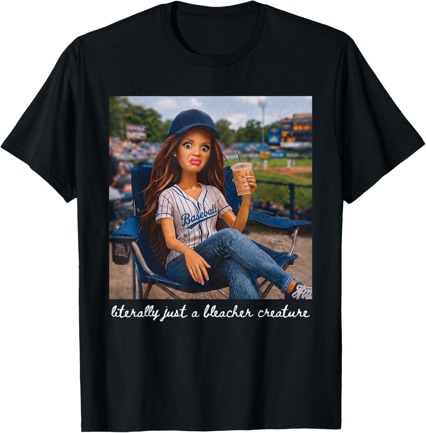 Literally Just A Bleacher Creature Funny Doll Face Meme T-Shirt - T-Shirt | Black