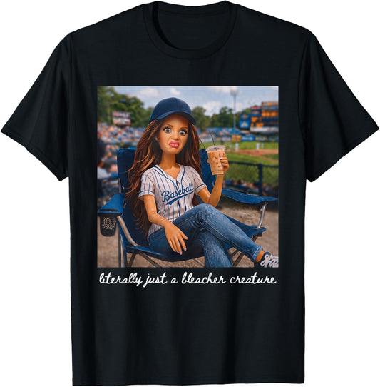 Literally Just A Bleacher Creature Funny Doll Face Meme T-Shirt - T-Shirt | Black