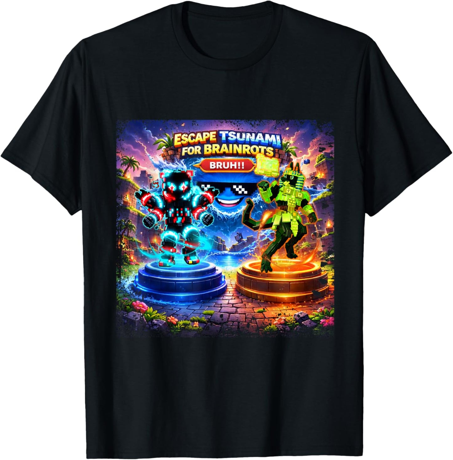 Escape Tsunami Technetta and Anububu Brainrot for Boys Kids T-Shirt - T-Shirt | Black