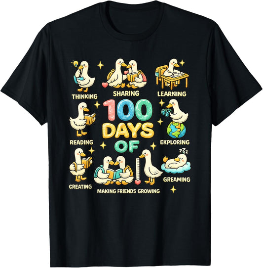 100 Days of School Goose Teacher Men Women Kids 100th Day T-Shirt - T-Shirt | Black