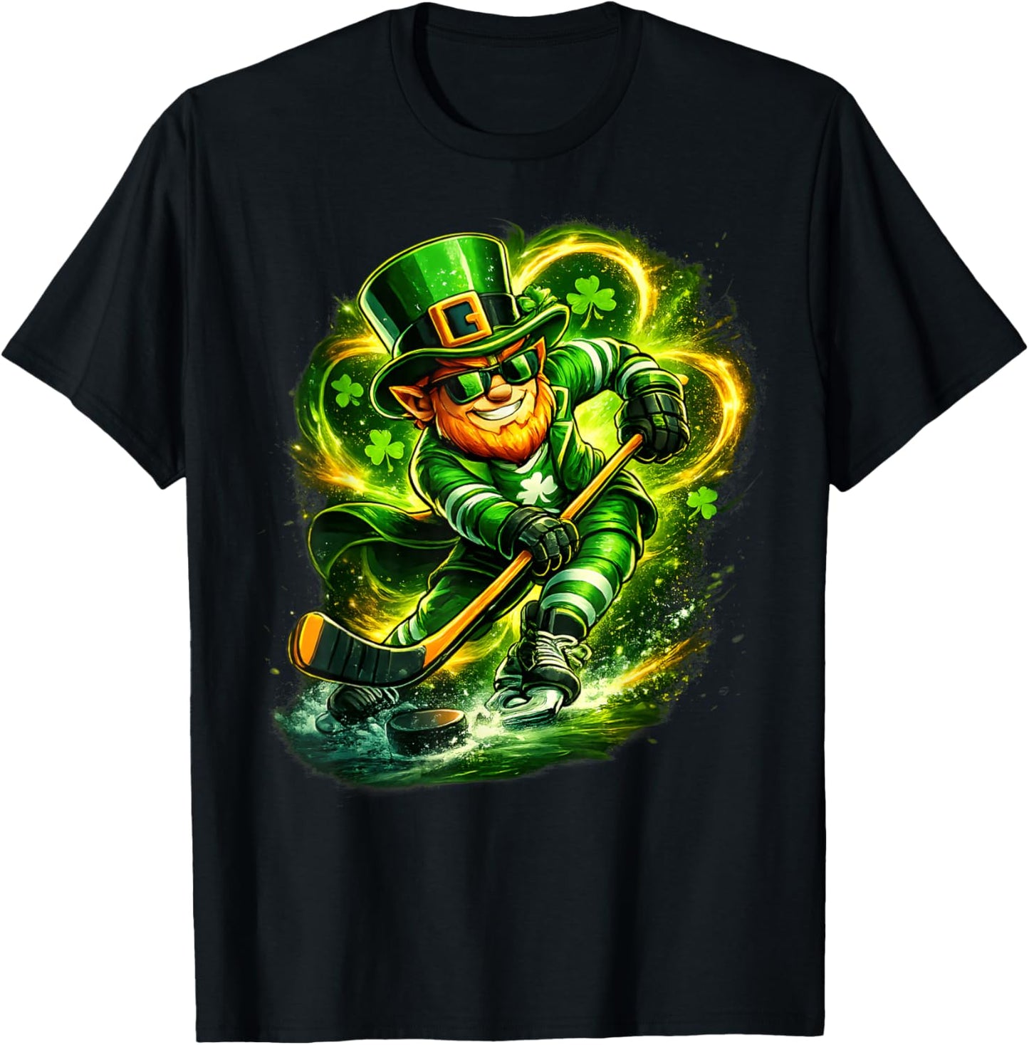 St Patricks Day Leprechaun Playing Hockey Sport Men Boys T-Shirt - T-Shirt | Black