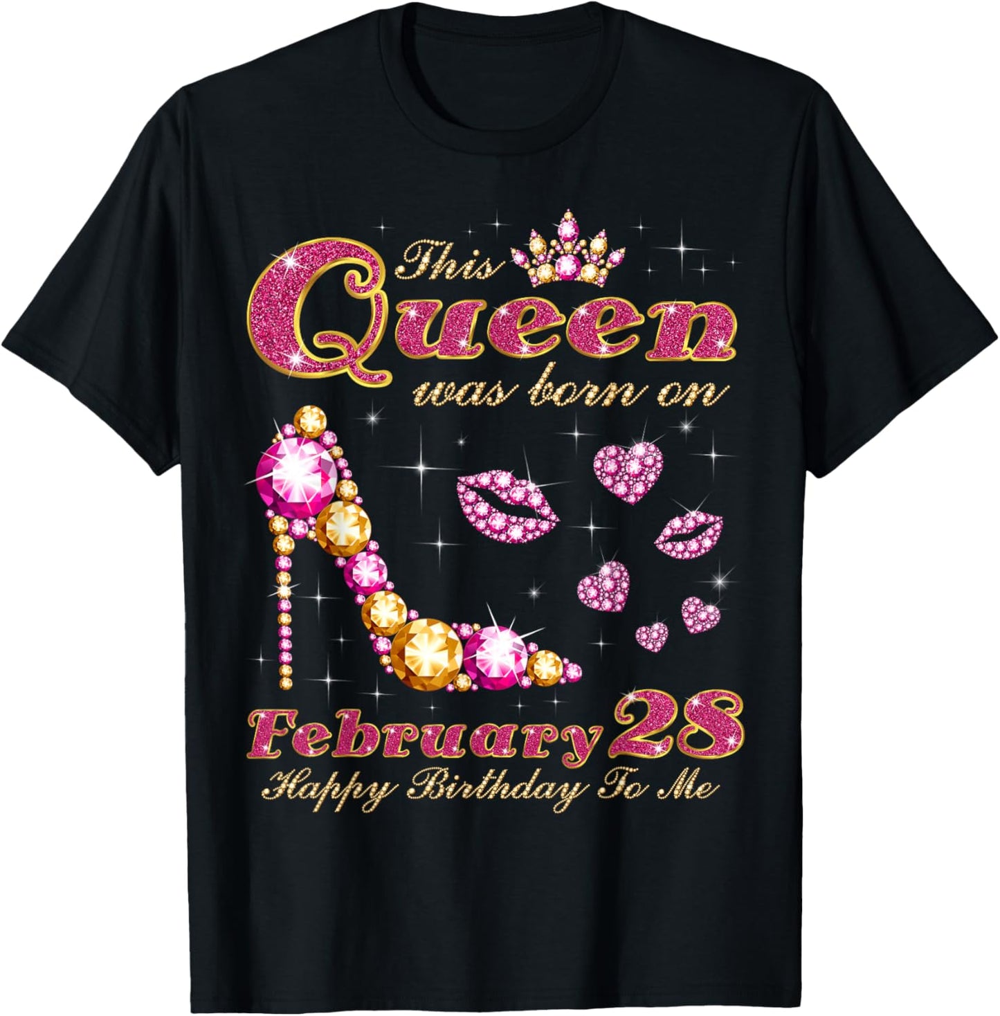 This Queen was Born on February 28, 28th February Birthday T-Shirt - T-Shirt | Black