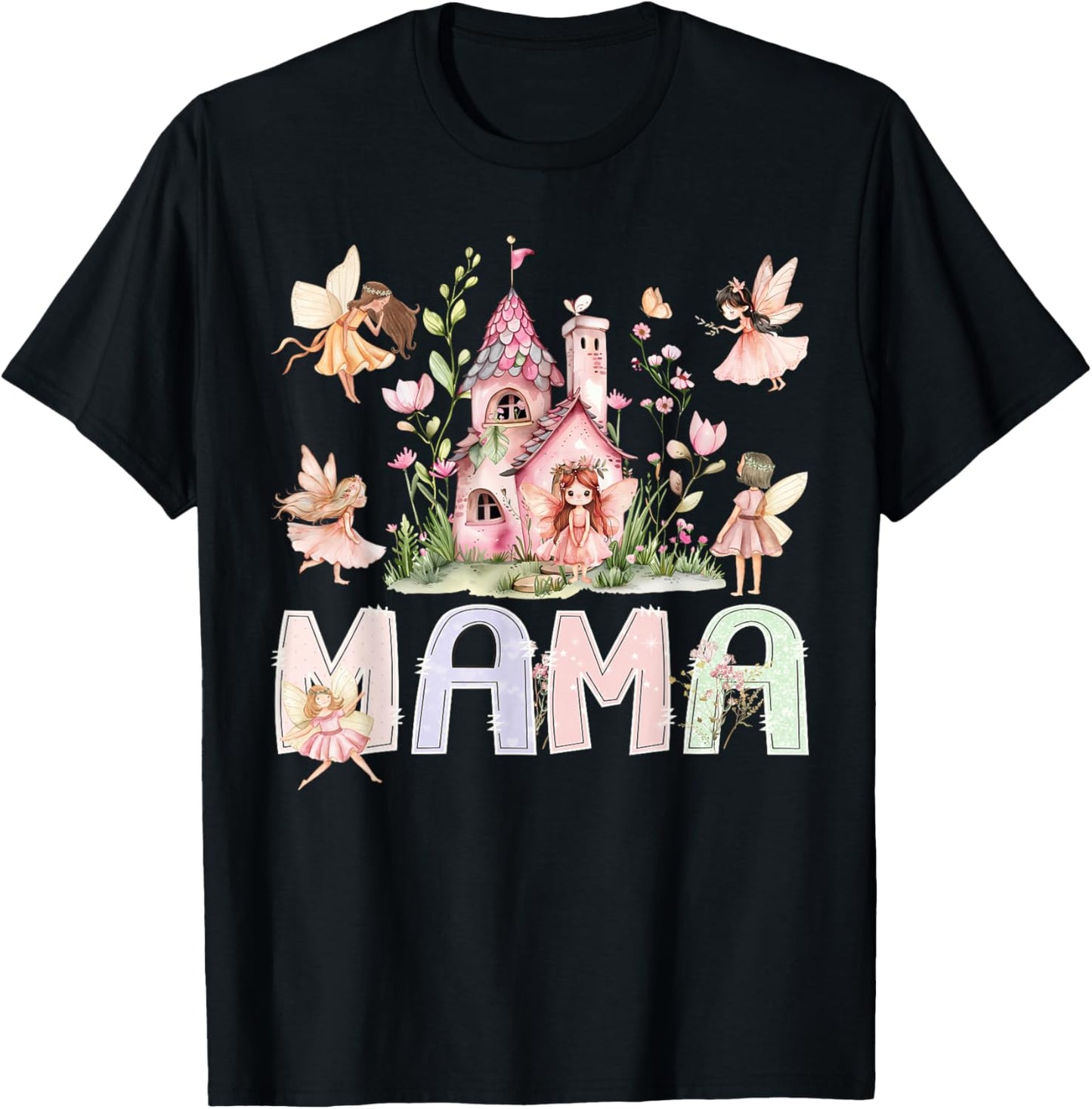 Mama Fairy Magical Floral Birthday Girl Fairytale Family T-Shirt - T-Shirt | Black