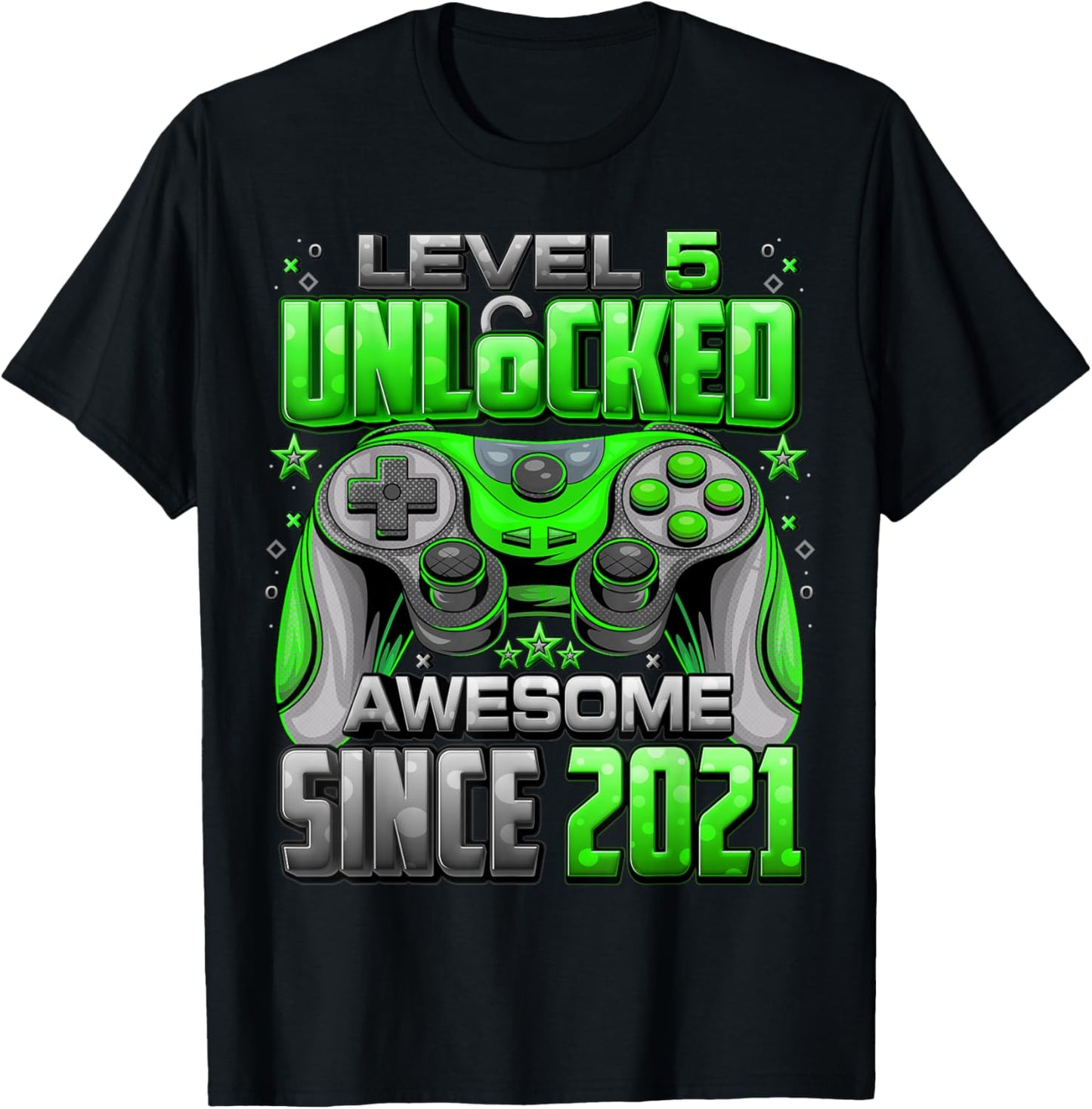 Level 5 Unlocked Awesome Since 2021 5th Birthday Gaming T-Shirt - T-Shirt | Black