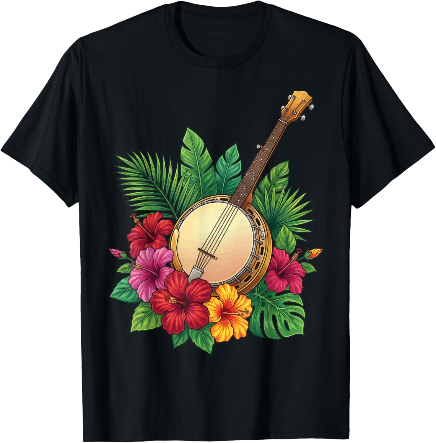 Banjo Flowers T-Shirt - T-Shirt | Black