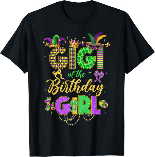 Gigi of The Birthday Girl Coquette Bow Mardi Gras Party T-Shirt - T-Shirt | Black