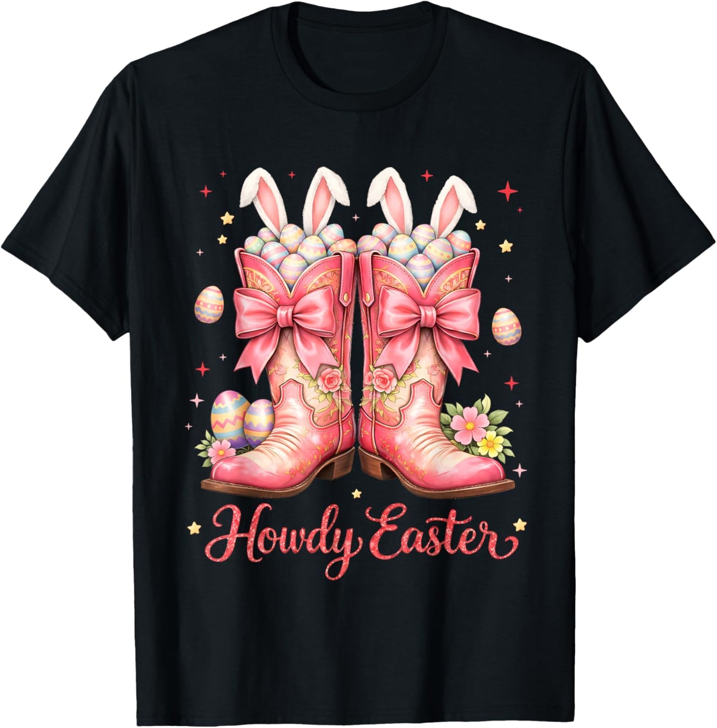 Howdy Easter Coquette Bow Bunny Western Easter Girl Women T-Shirt - T-Shirt | Black