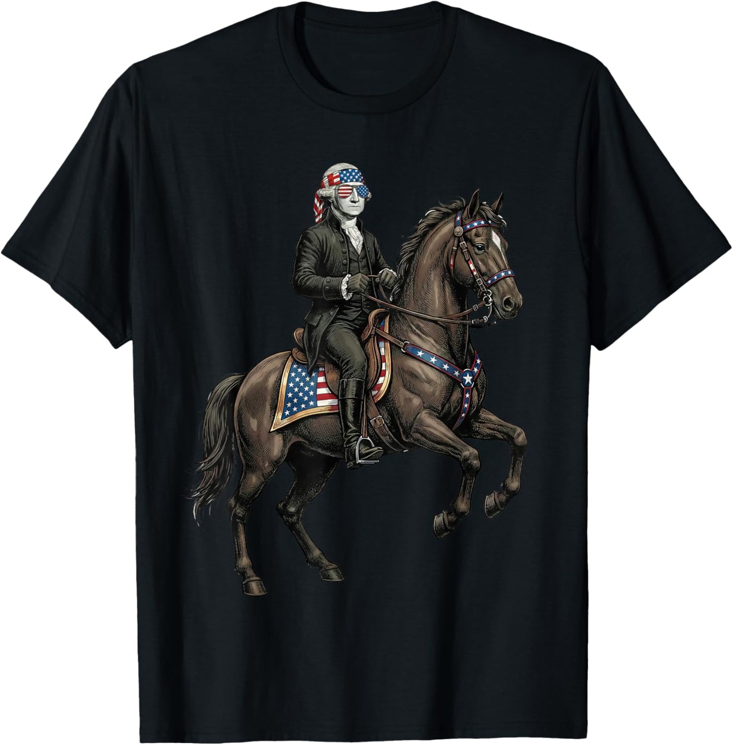 George Washington on Horse Patriotic 4th of July Horse Lover T-Shirt - T-Shirt | Black
