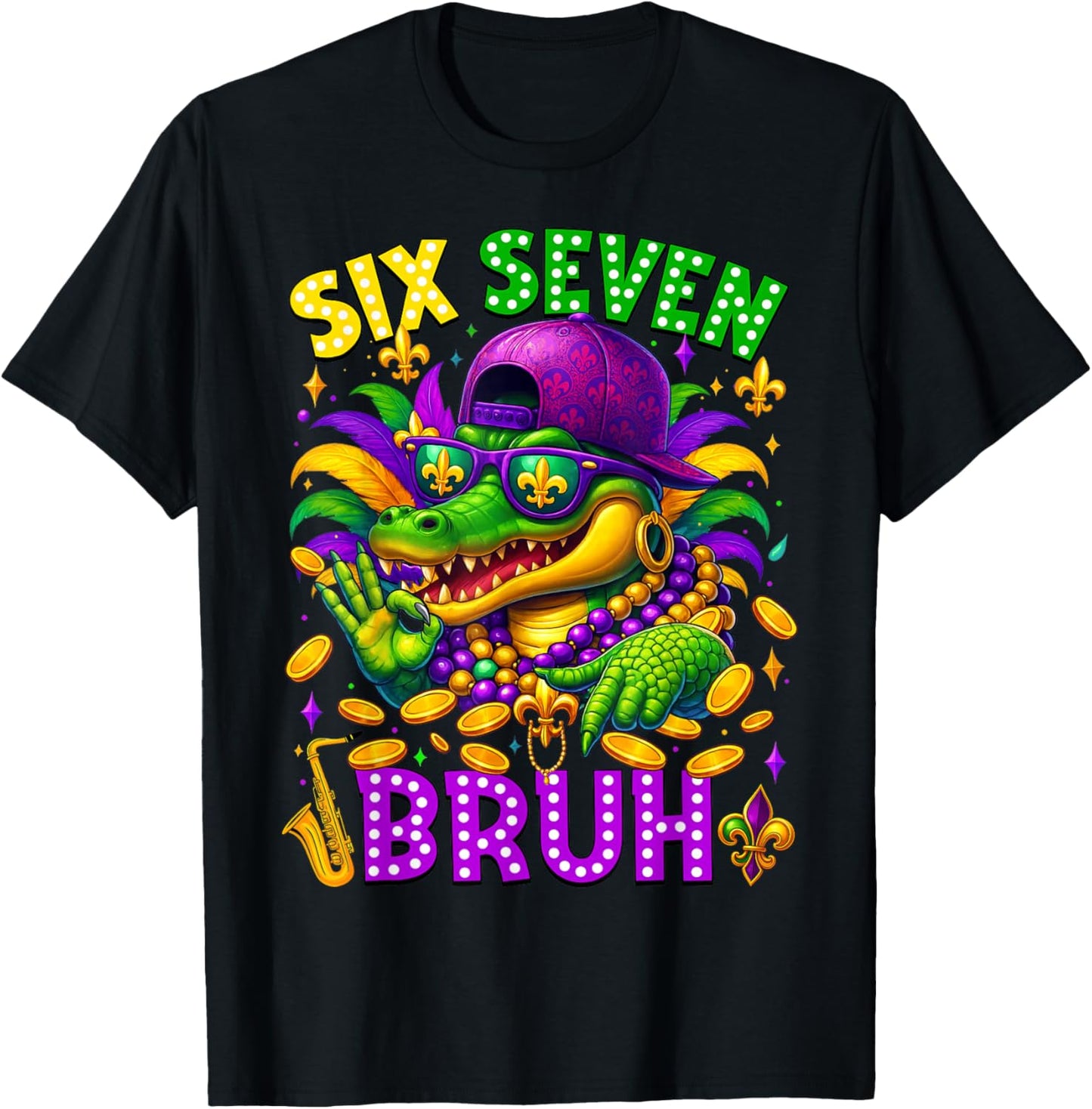 Mardi Gras Six Seven Bruh Mardigator Alligator 6 7 Meme Boy T-Shirt - T-Shirt | Black