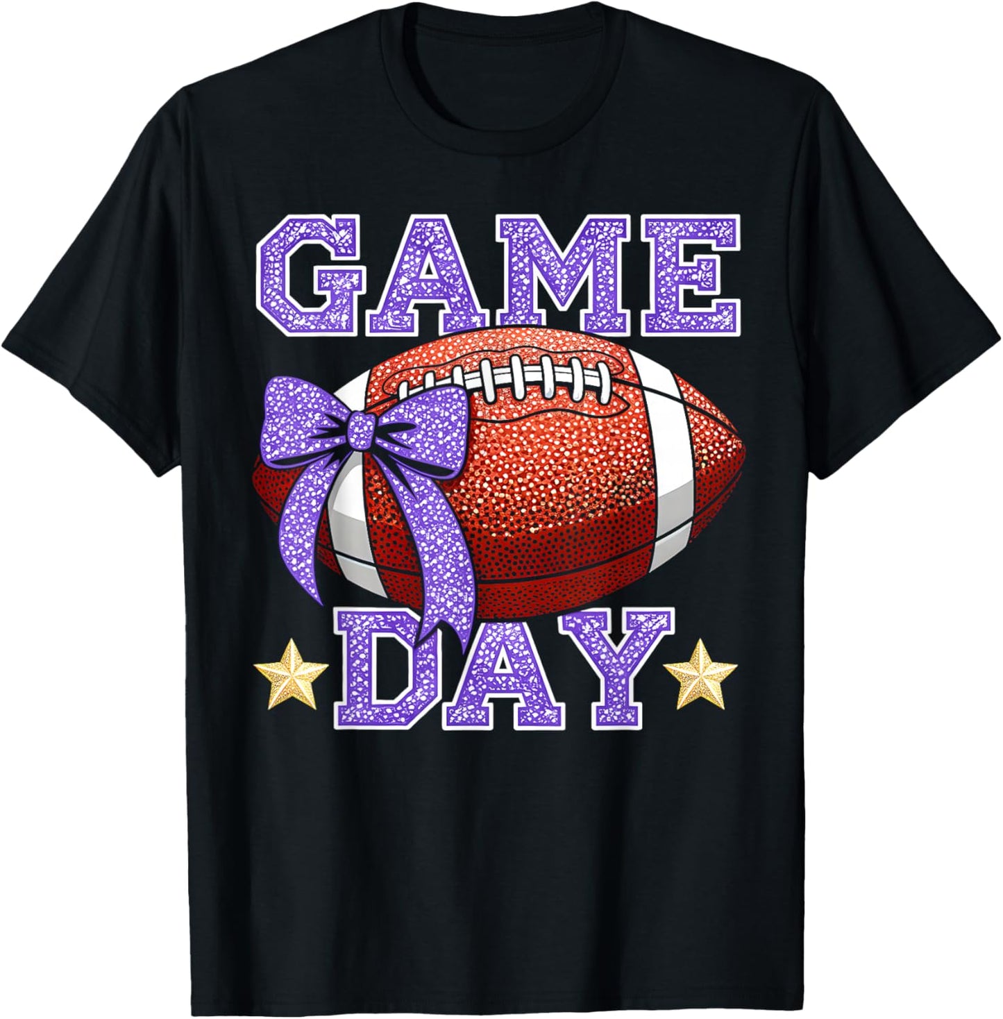 Game Day Football Season Football Mama Mom Purple Gold Vibes T-Shirt - T-Shirt | Black