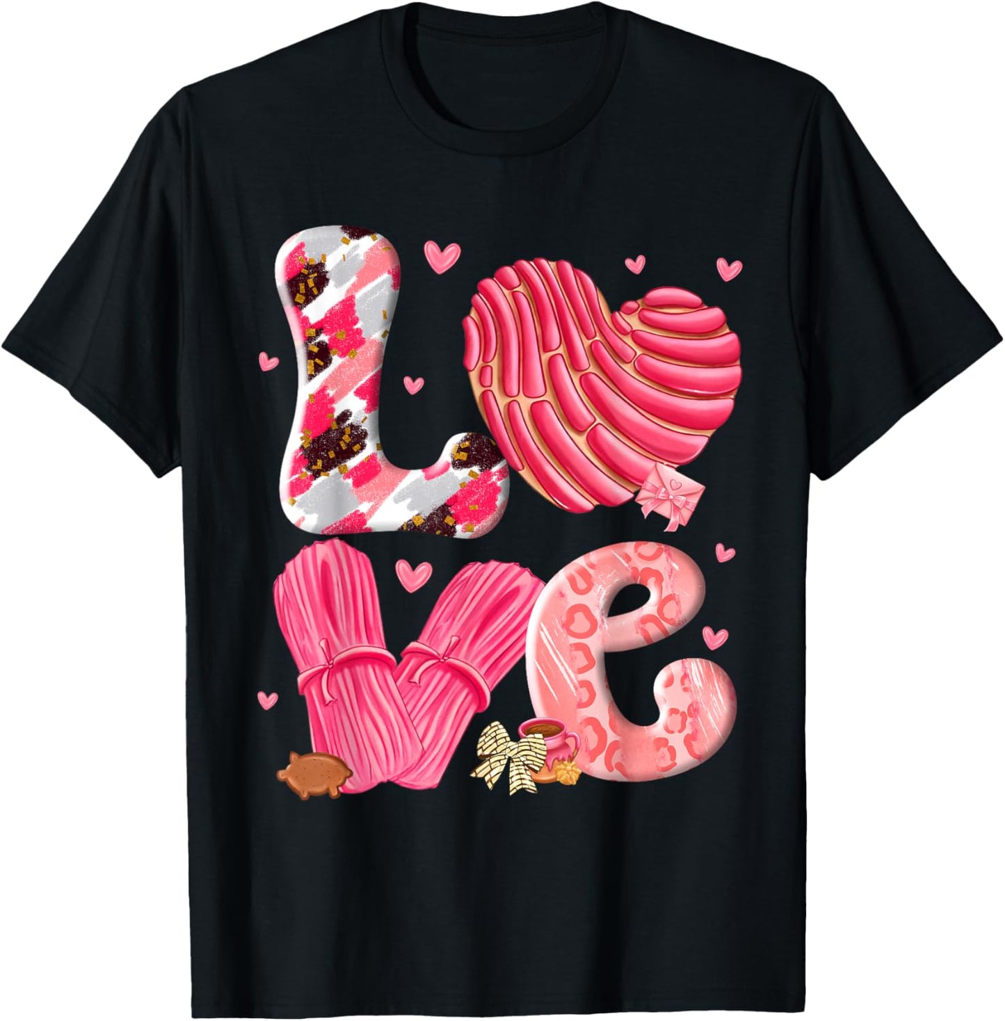 Concha Love Valentine's Day Mexican Sweet Pan Dulce Lover T-Shirt - T-Shirt | Black