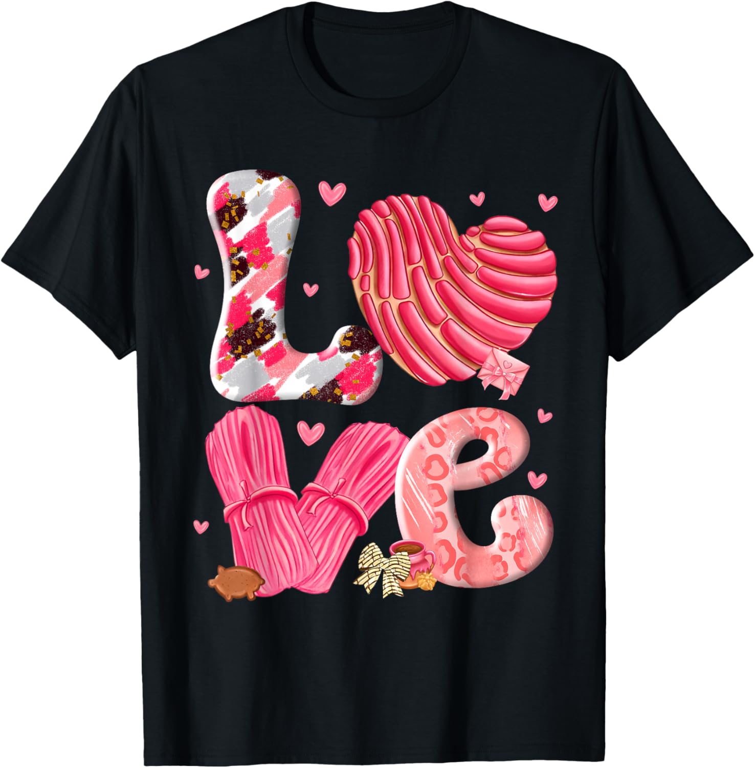 Concha Love Valentine's Day Mexican Sweet Pan Dulce Lover T-Shirt - T-Shirt | Black