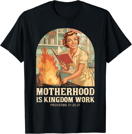 Christian Mom Motherhood is Kingdom Work Vintage Jesus T-Shirt - T-Shirt | Black