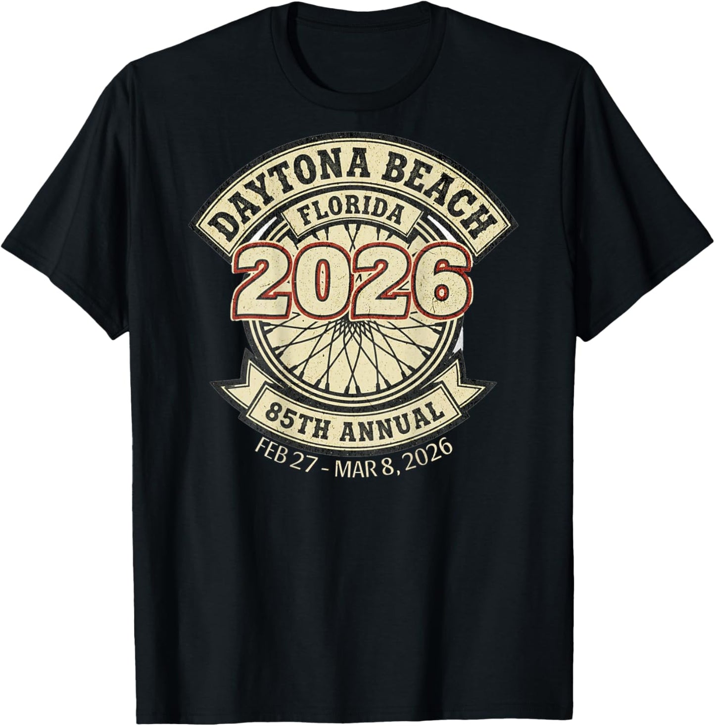 2026 Daytona Beach, Florida, 85th Anniversary Art On Back T-Shirt - T-Shirt | Black
