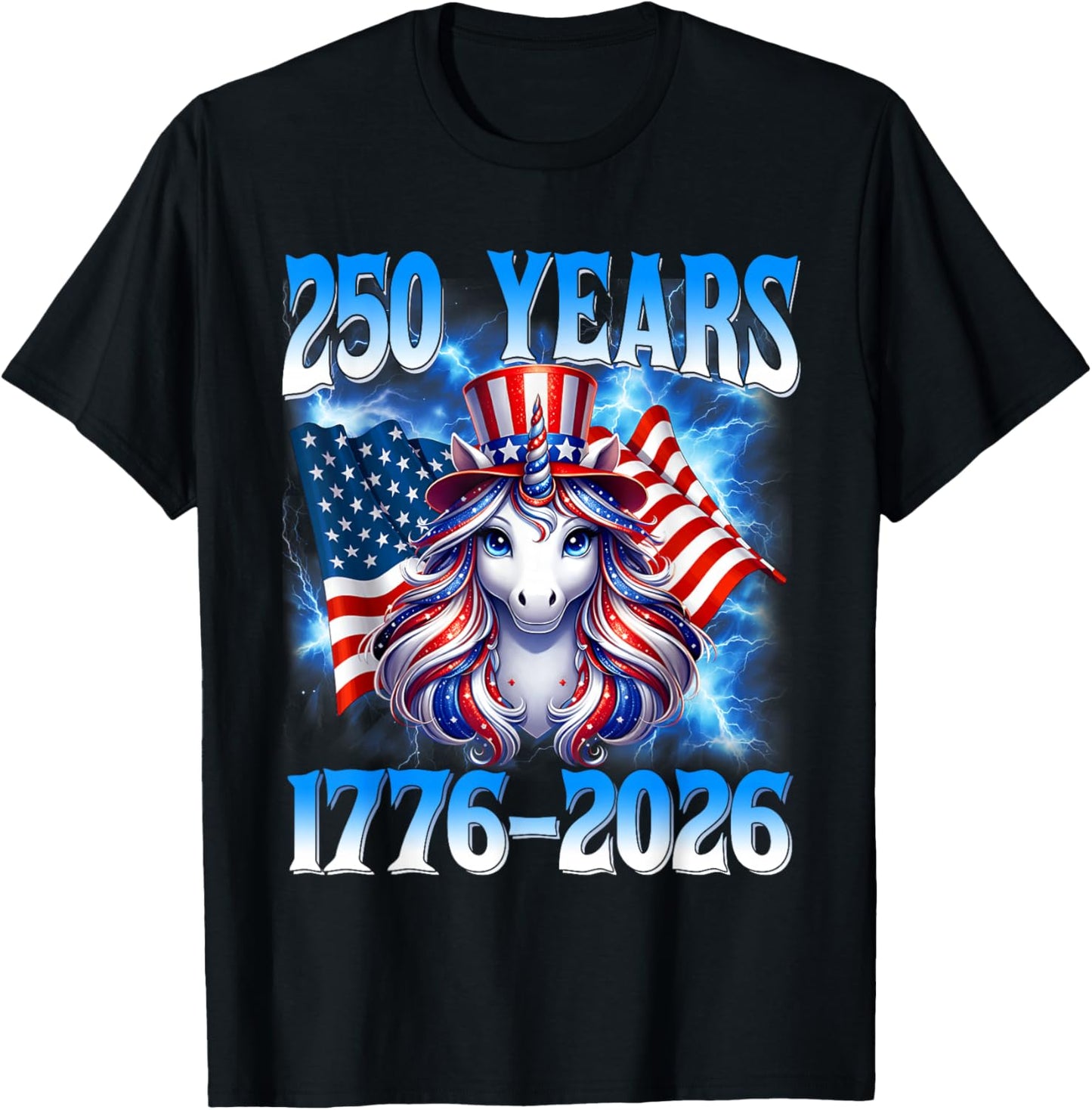 250 Years American 1776 2026 250th Unicorn 4th of July Girls T-Shirt - T-Shirt | Black