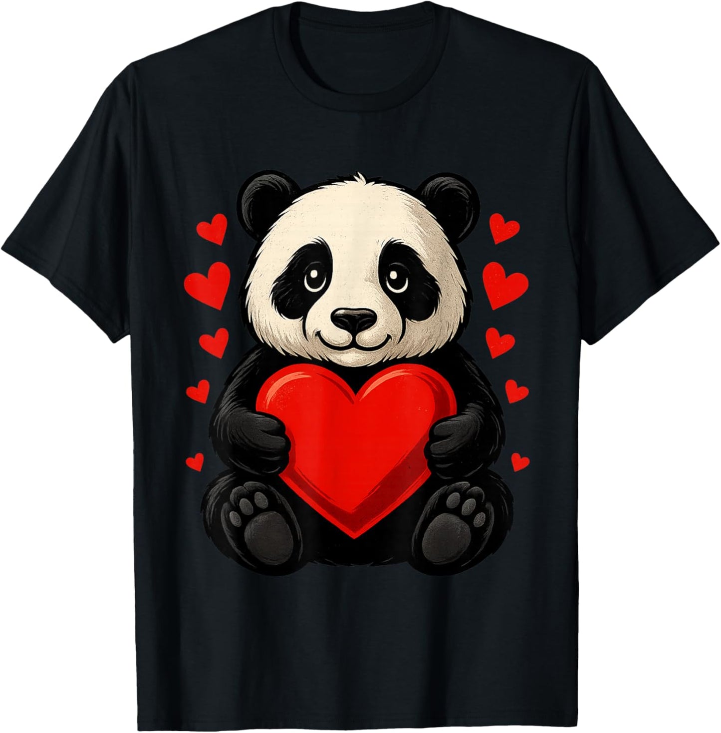 Panda Heart Valentines Day Boys Girls Women Men Bear Lover T-Shirt - T-Shirt | Black