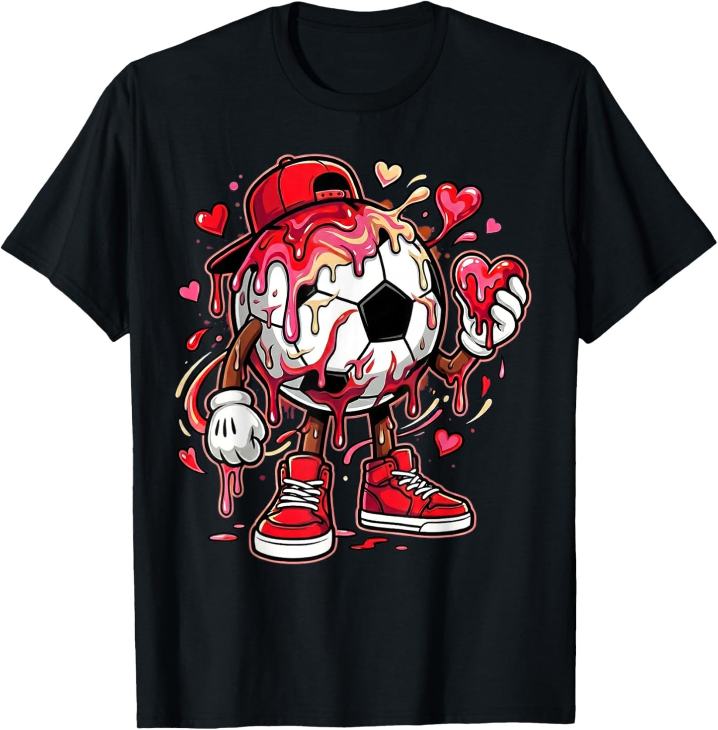 Soccer Football Drip Heart Icecream Happy Valentine's Day T-Shirt - T-Shirt | Black
