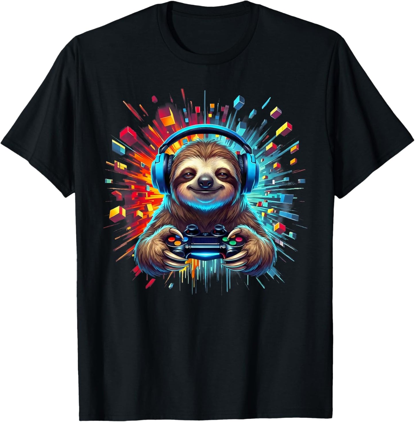 Sloth Gamer Graphic Colorful Video Game Lover Boys Kids T-Shirt - T-Shirt | Black