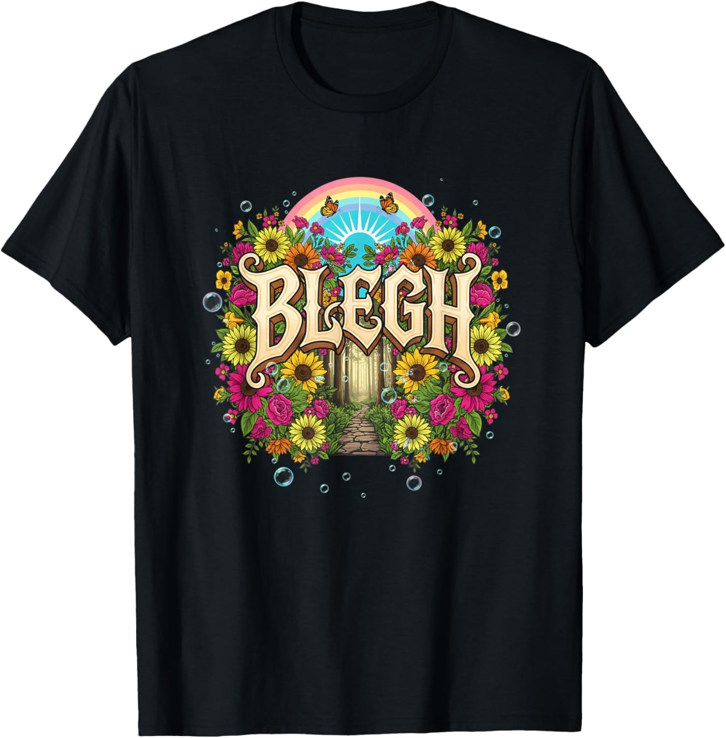 Blegh Floral Gothic Rainbow Sunforest Funny Graphic T-Shirt - T-Shirt | Black