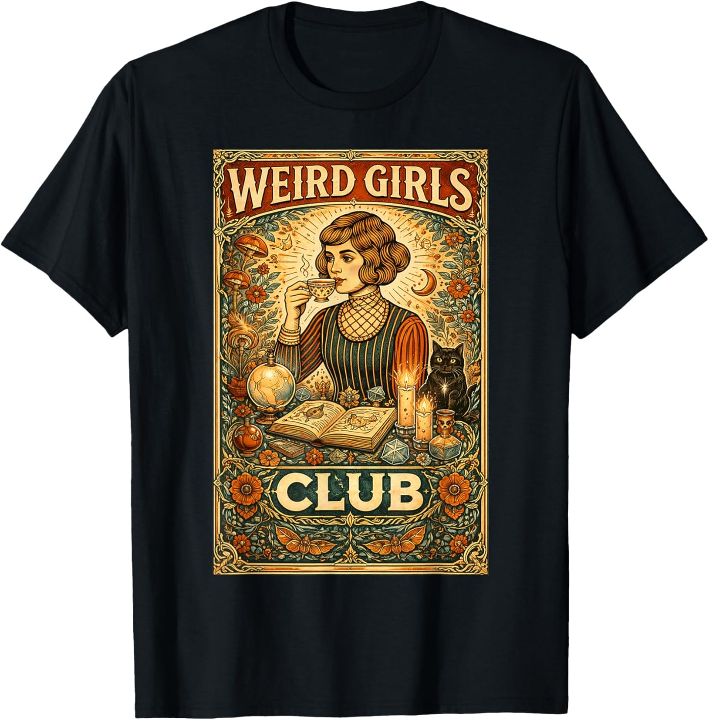 Weird Girls Club Vintage Feminist Gothic Art Introvert T-Shirt - T-Shirt | Black