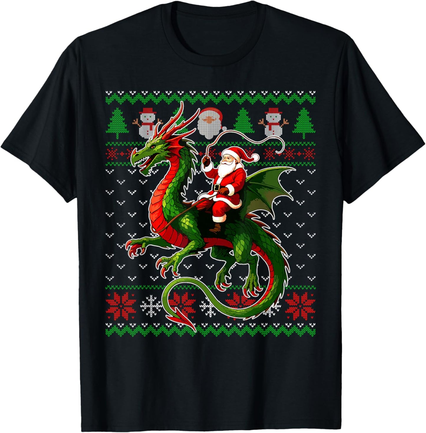 Santa Riding Dragon Ugly Christmas Sweater Xmas Kids Boys T-Shirt - T-Shirt | Black