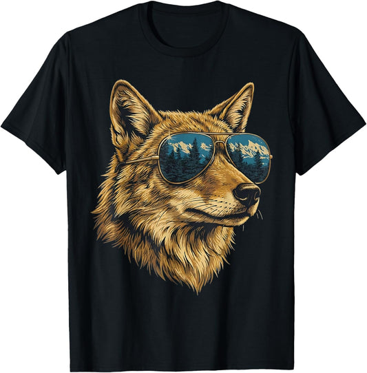 Cool Retro Coyote Sunglasses Wildlife Animal Boys Kids T-Shirt - T-Shirt | Black
