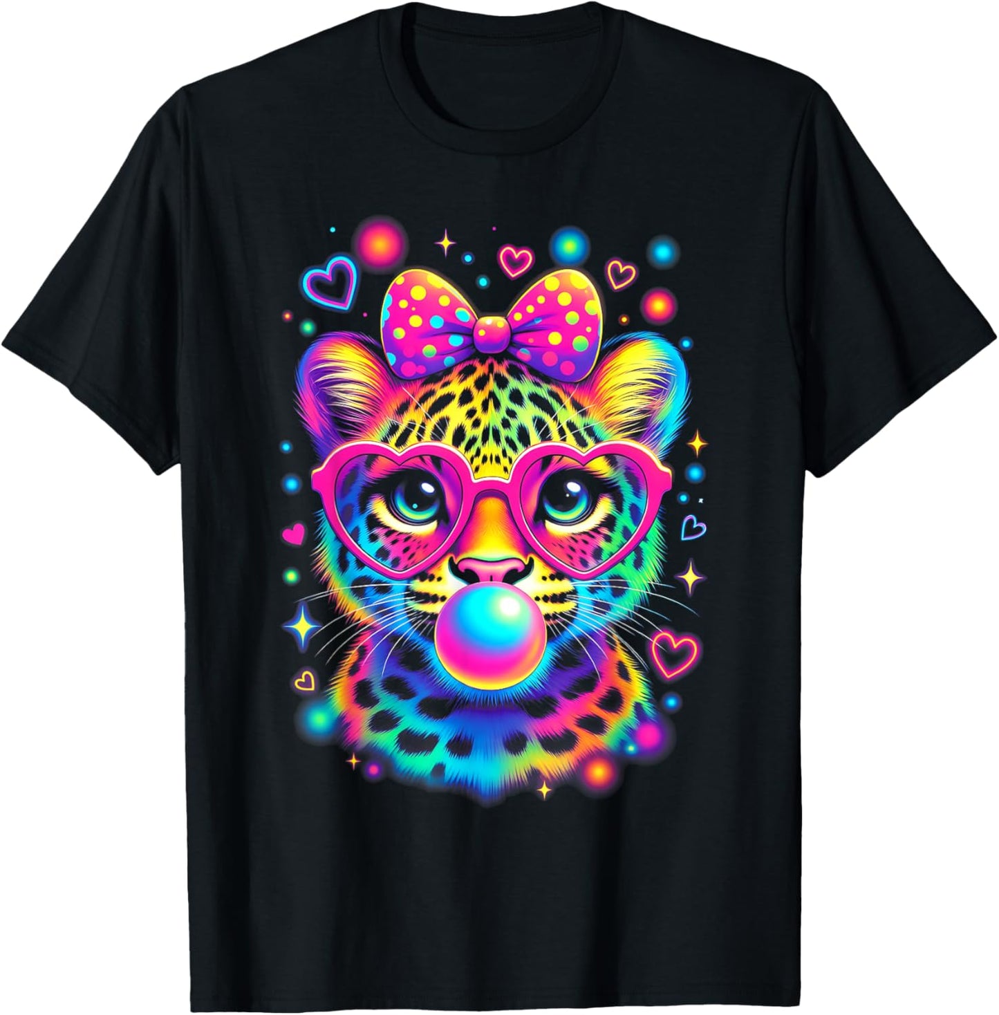 Leopard Glasses Blowing Bubble Gum 100 Day of School Kids T-Shirt - T-Shirt | Black