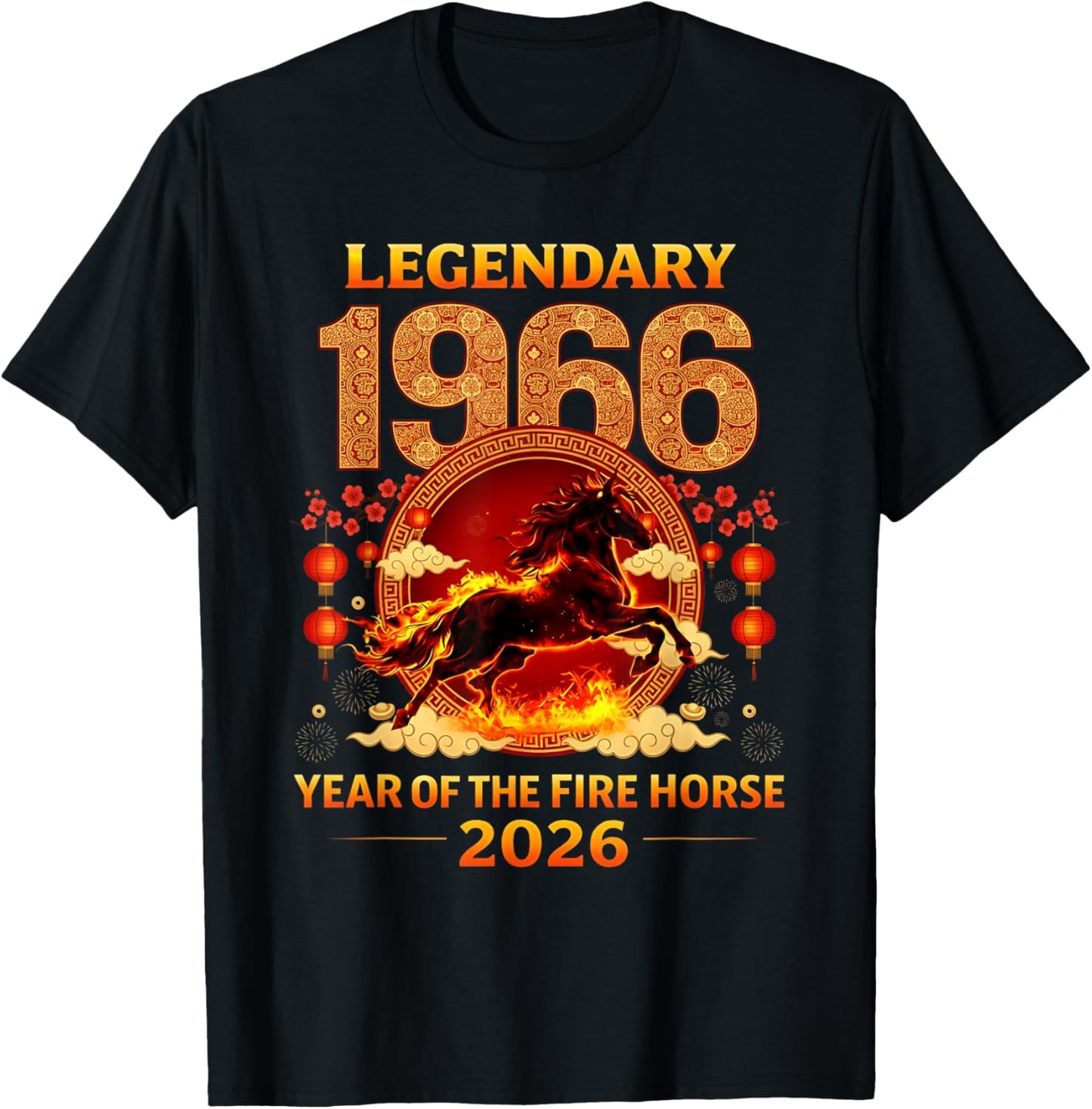 1966 Year of The Fire Horse 60th Birthday Chinese Zodiac T-Shirt - T-Shirt | Black