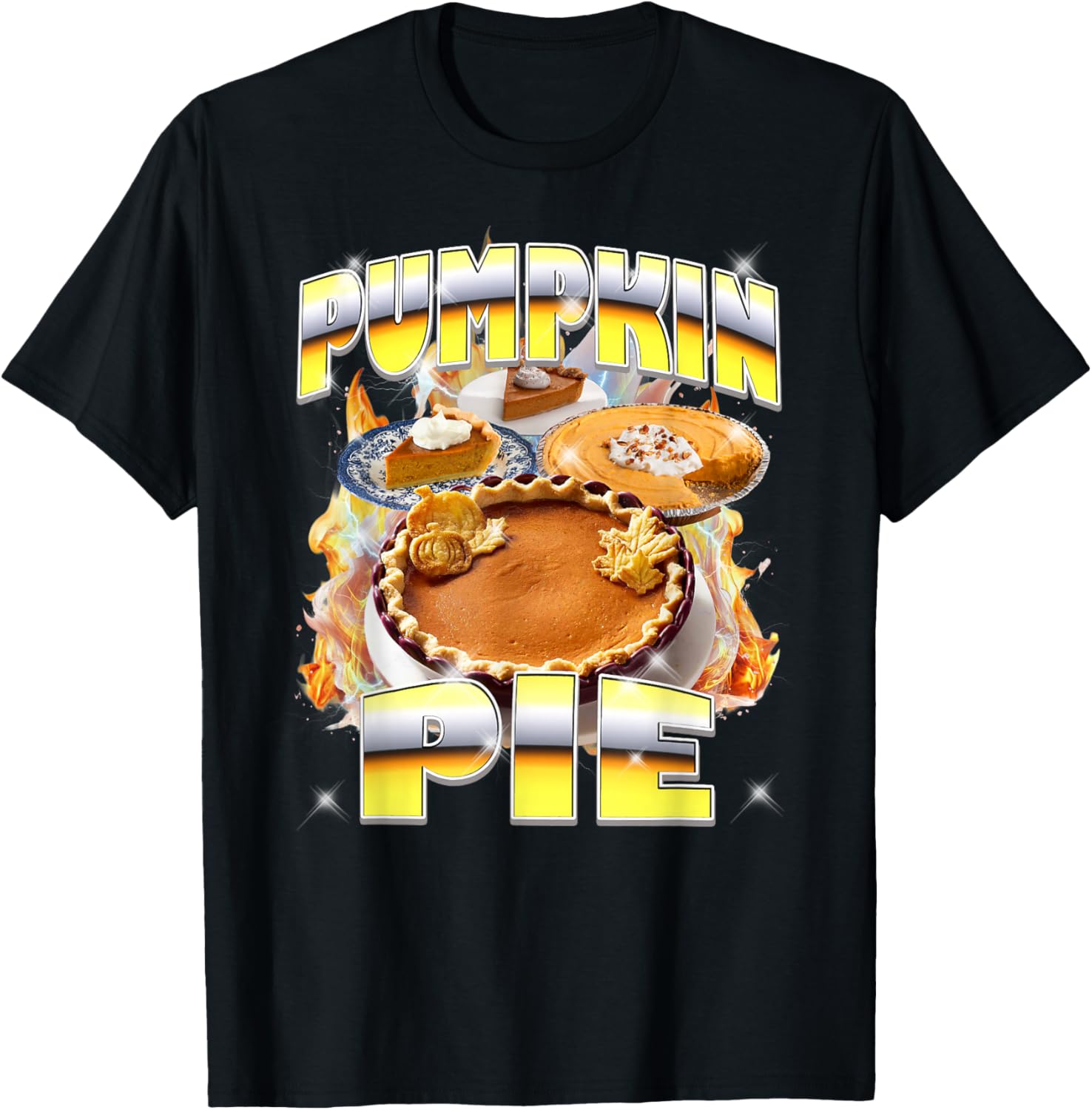 Thanksgiving Pumpkin Pie Bootleg 90's Rap Rock Vintage Funny T-Shirt - T-Shirt | Black