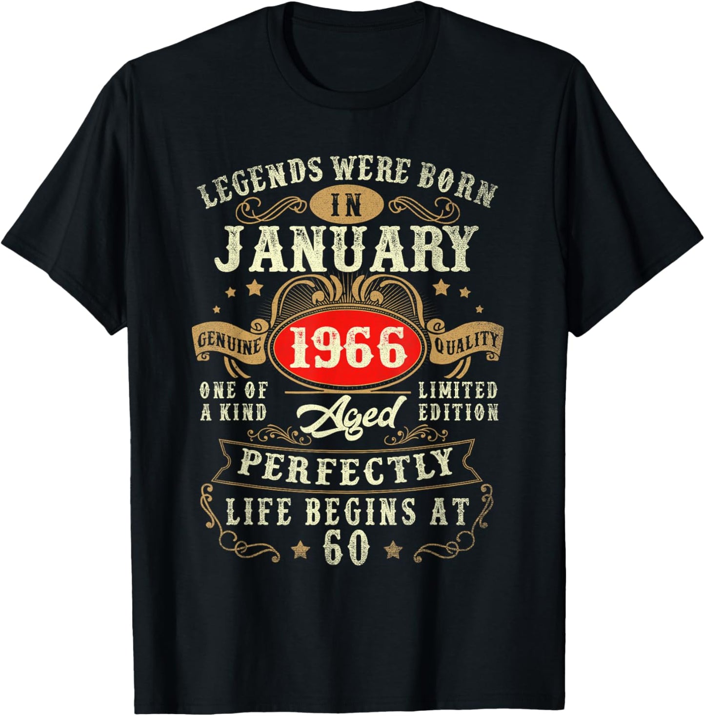 60 Year Old Vintage Made in January 1966 60th Birthday Men T-Shirt - T-Shirt | Black
