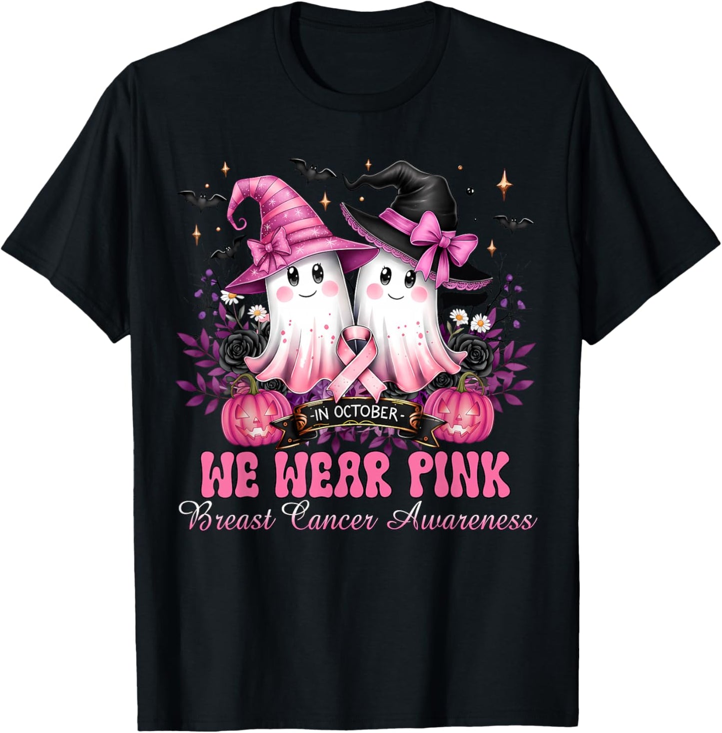 Breast Cancer Halloween in October We Wear Pink T-Shirt - T-Shirt | Black