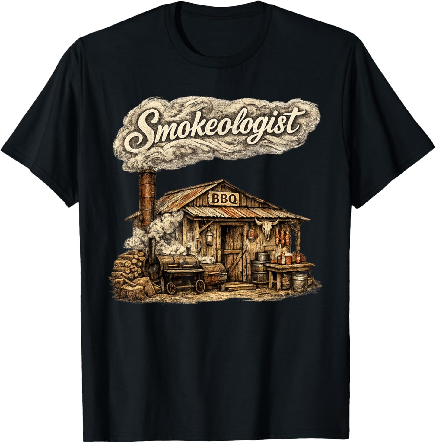 Smokeologist BBQ Meat Grill Smoker Pitmaster Humor Vintage T-Shirt - T-Shirt | Black