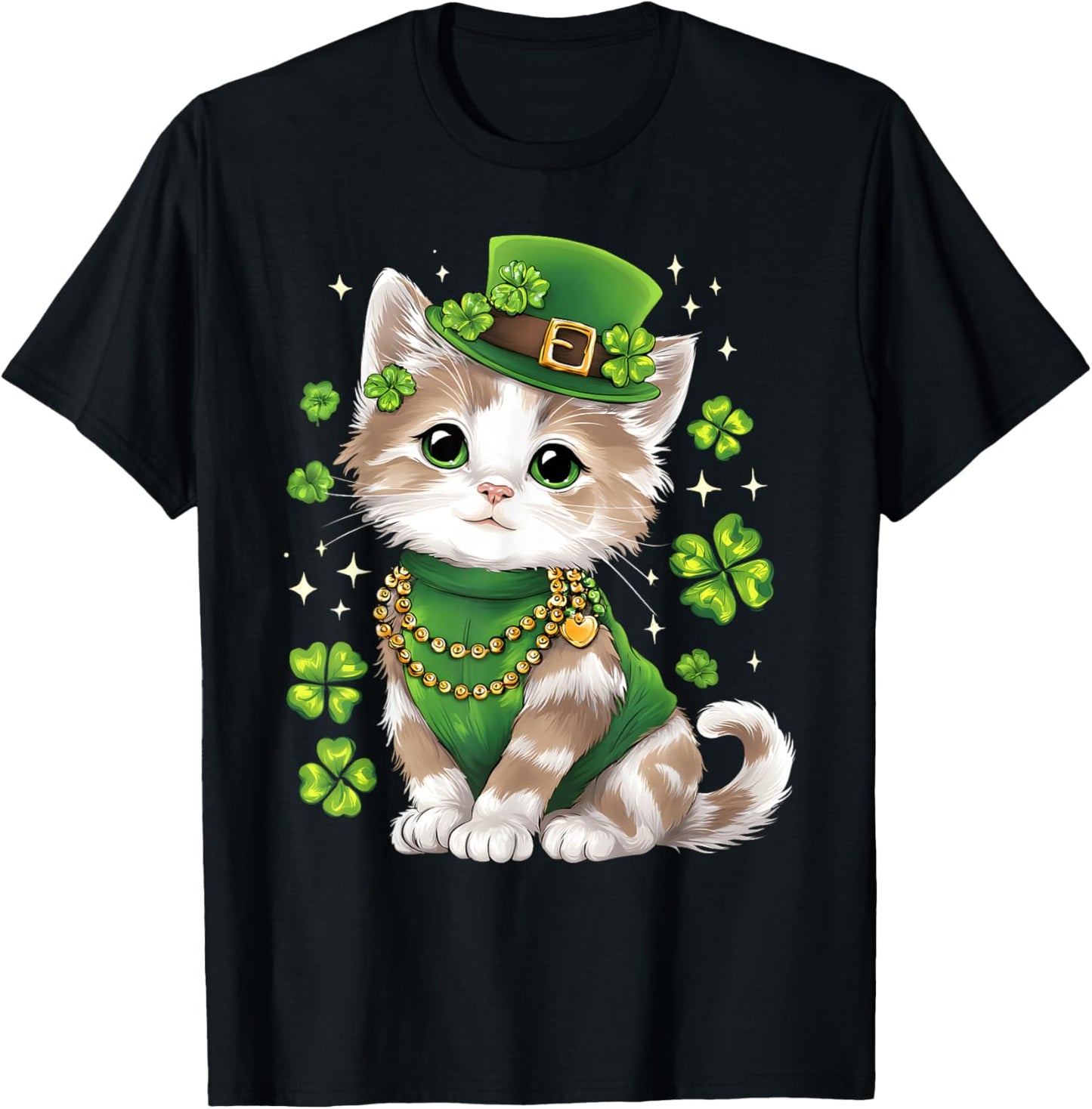 St Patricks Day Cat Leprechaun Hat Shamrock Saint Pattys Day T-Shirt - T-Shirt | Black