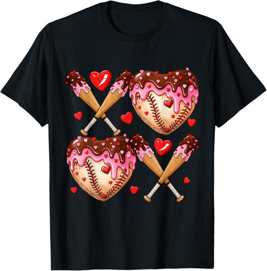 Valentines Day Drip Heart Baseball XOXO Boys Kids Men Sport T-Shirt - T-Shirt | Black