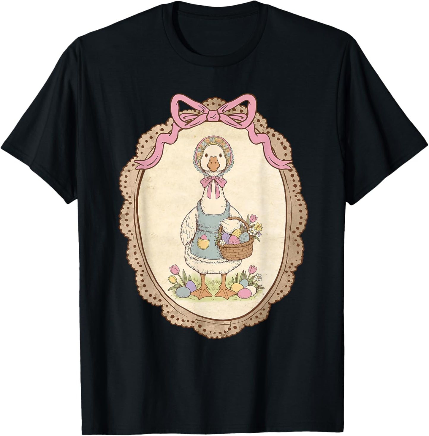 Coquette Bow Funny Silly Goose Bunny Eggs Happy Easter Day T-Shirt - T-Shirt | Black