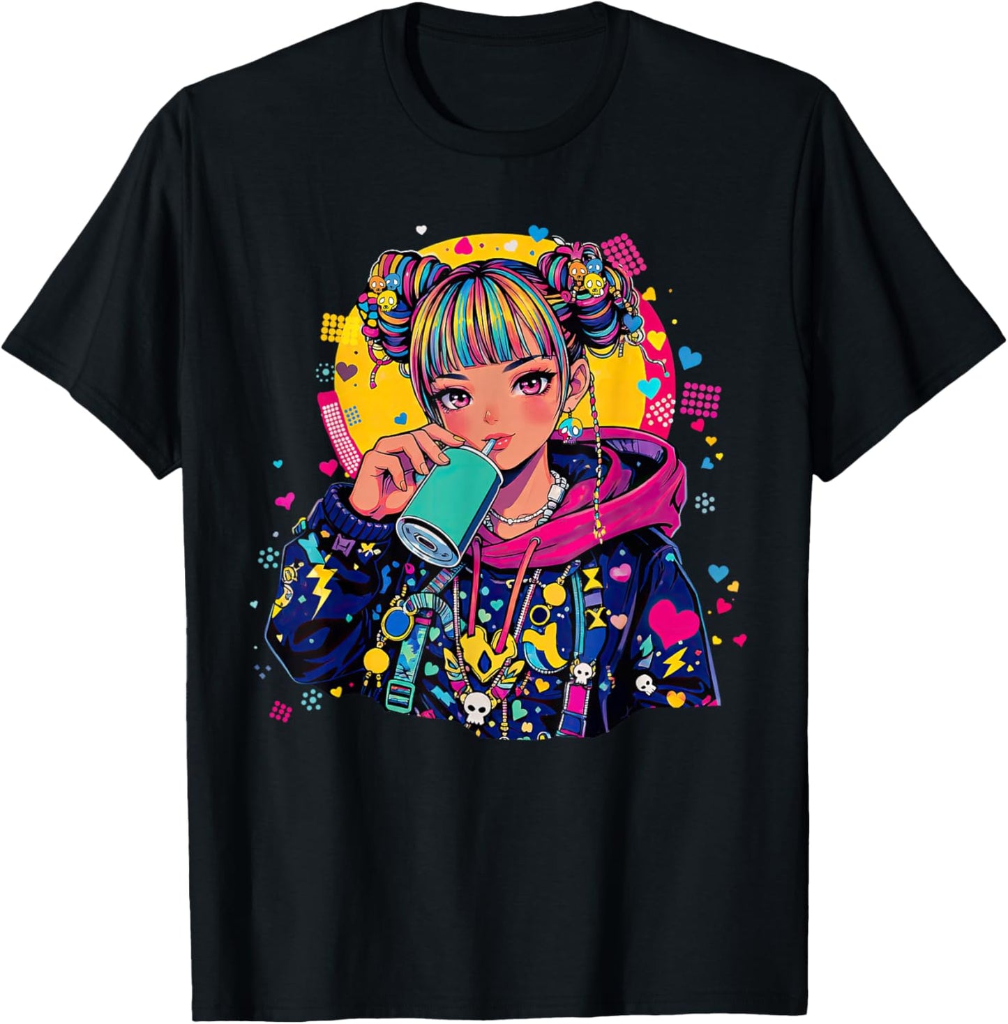 Y2K Decora Aesthetic Kawaii Anime Girl Japanese Streetwear T-Shirt - T-Shirt | Black