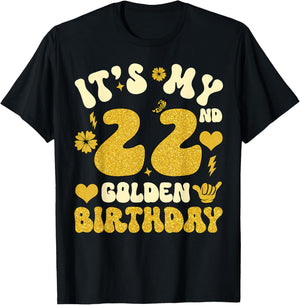 It's My 22nd Golden Birthday 22 Year Old Bday Kids Groovy T-Shirt - T-Shirt | Black