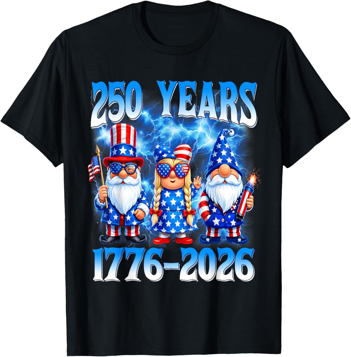 250 Year American 1776 2026 250th Gnomes Patriotic 4th July T-Shirt - T-Shirt | Black