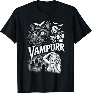 Terror of The Vampurr Halloween Cat Vintage Movie Spooky T-Shirt - T-Shirt | Black