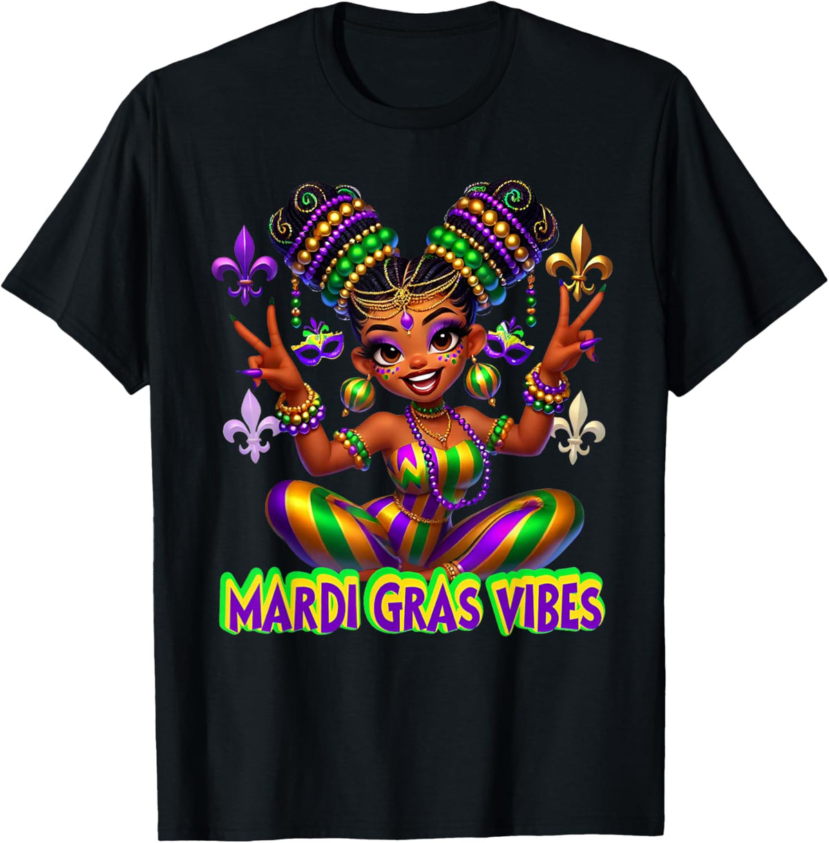 Mardi Gras Vibes Carnival New Orleans Beads Fleur De Lis T-Shirt - T-Shirt | Black