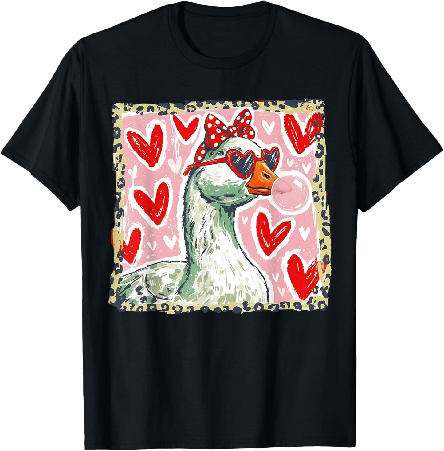 Valentine Geese Funny Love Hearts Heart Sunglasses Bubblegum T-Shirt - T-Shirt | Black