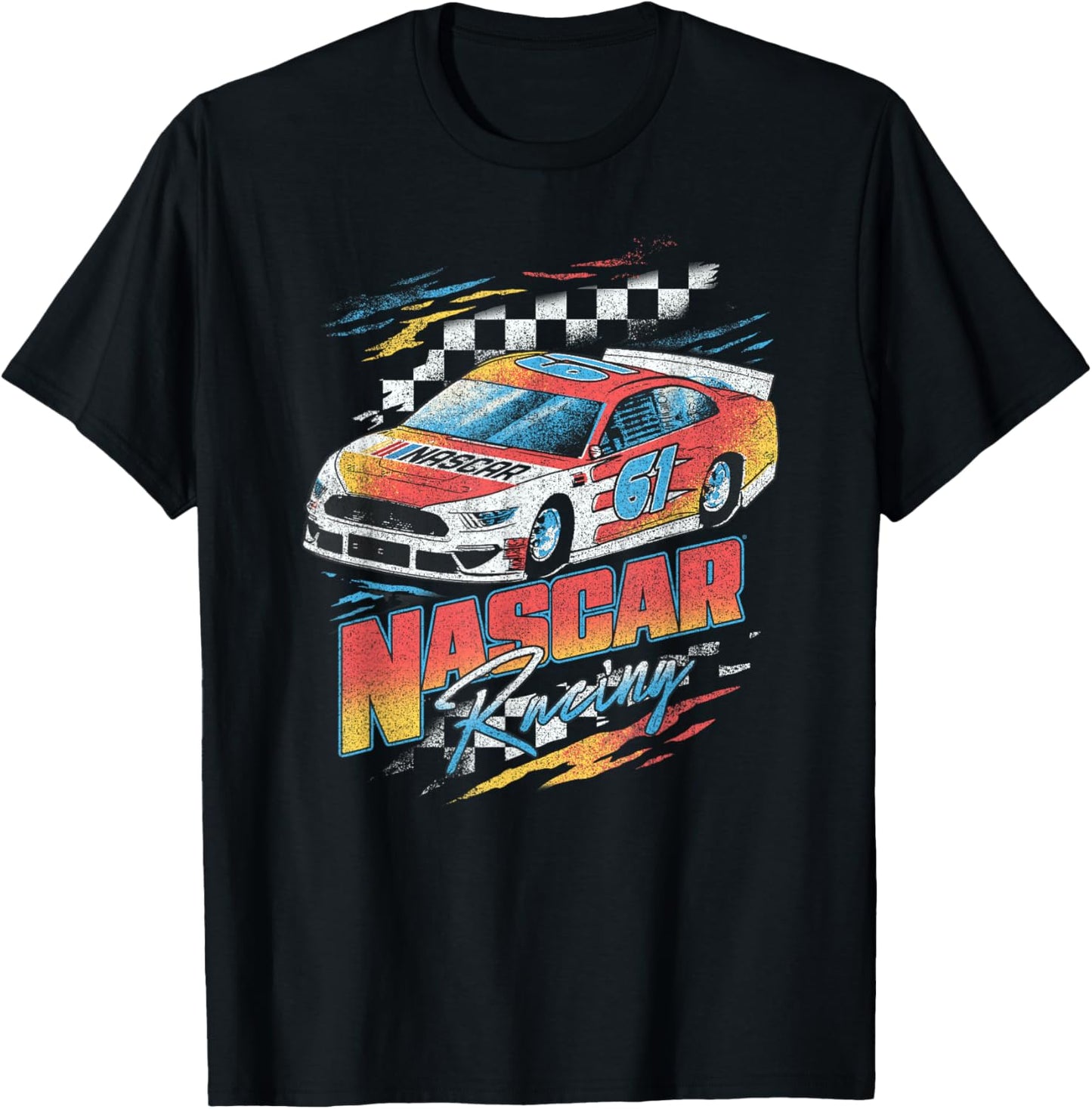 NASCAR Racing Checkers Full Color Distressed Poster T-Shirt - T-Shirt | Black