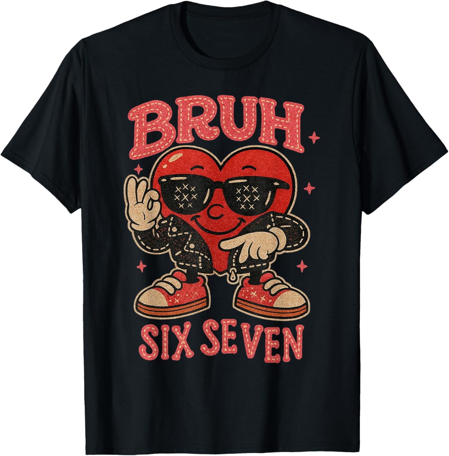 Bruh Six Seven Valentine Cute Heart 67 Meme Boys Girls Kids T-Shirt - T-Shirt | Black