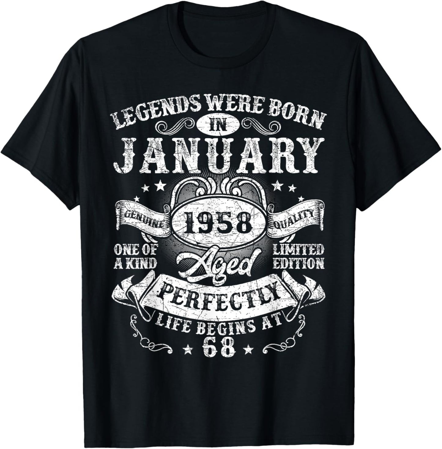 Legends were Born in January 1958 Vintage 68th Birthday Men T-Shirt - T-Shirt | Black