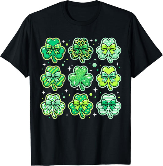 Lucky Coquette Shamrock Bow St Patricks Day Retro Women Girl T-Shirt - T-Shirt | Black