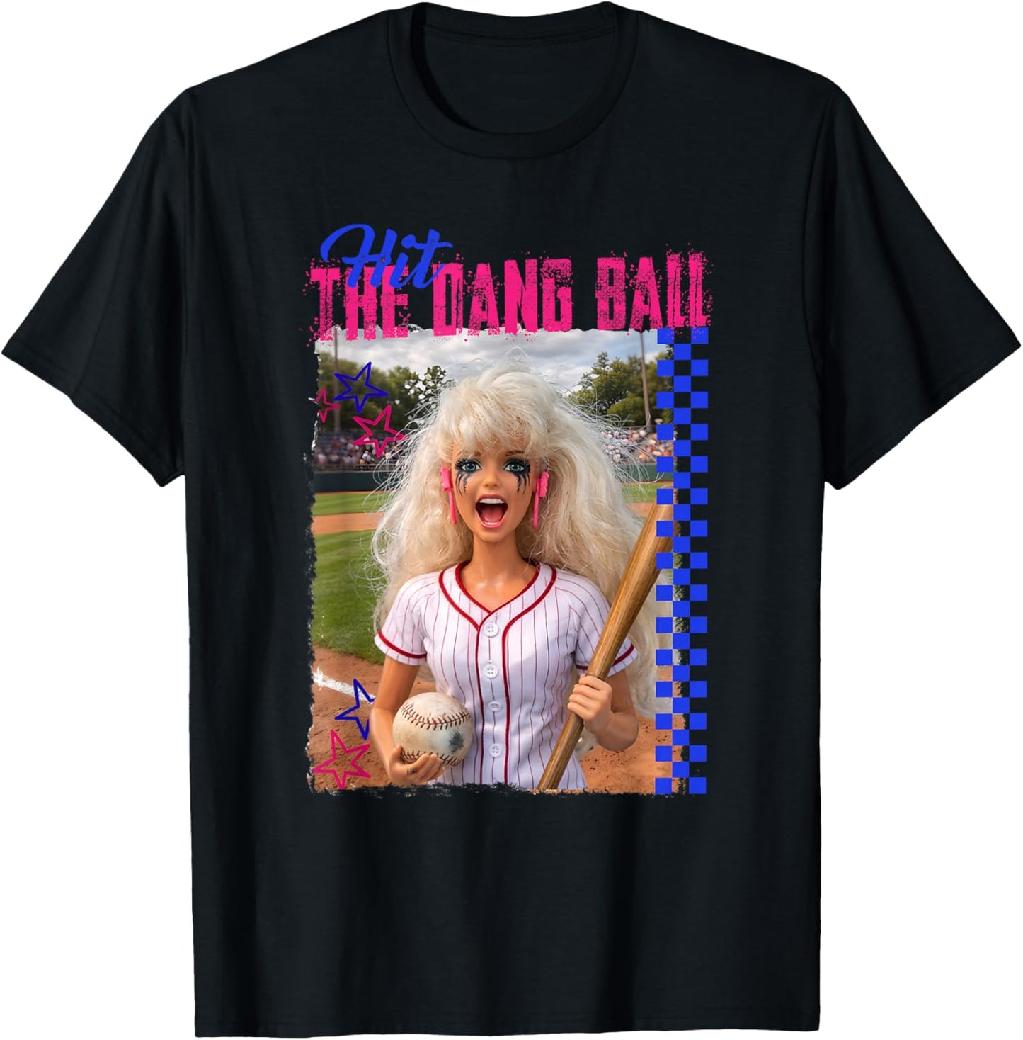 Hit The Dang Ball Baseball Mom Gameday Funny Doll Face Meme T-Shirt - T-Shirt | Black