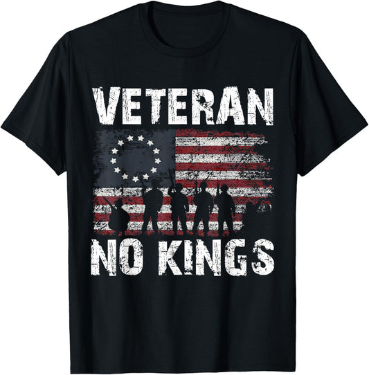No Kings Vintage America Flag Veterans T-Shirt - T-Shirt | Black