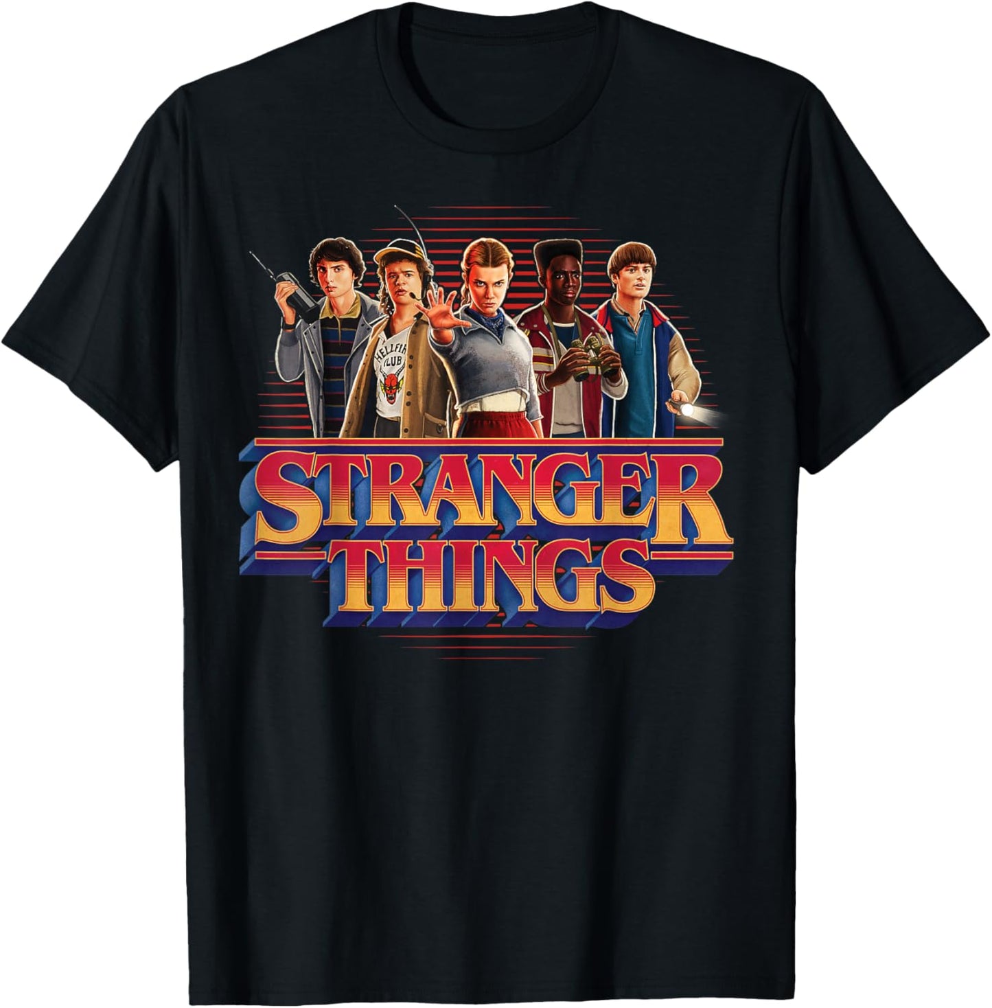 Stranger Things Season 5 Main Crew 80's Style Group Logo T-Shirt - T-Shirt | Black